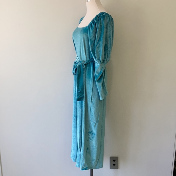 NWT Maternity Aqua Velvet Puff Long Sleeve Dress Size 8 - Picture 9 of 16